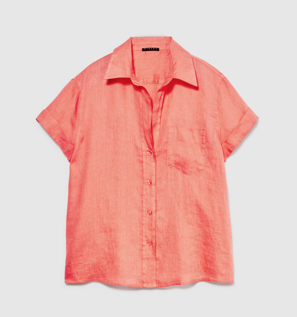 Short sleeve 100% linen shirt - women's shirts - Coral | Sisley image number 6